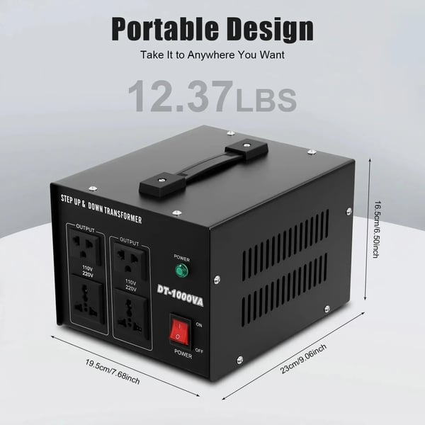 Jännitemuunnin - 1000 W Step Up/Down Muuntaja - 110V↔220V Muunnos - Matkasovitin Laitteille - Musta