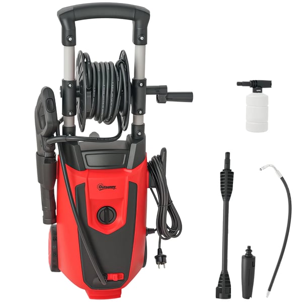 Elektrisk högtryckstvätt - 1800 W - Justerbart munstycke - Automatisk stopp - 30×27,5×76 cm - Plast - Röd Elektrisk högtryckstvätt - 1800 W - Justerbart munstycke - Automatisk stopp - 30×27,5×76 cm - Plast - Röd