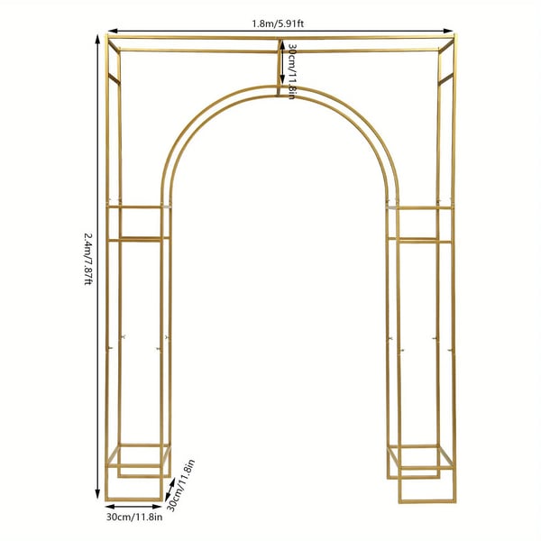 Bryllupsbue - Baggrundsstativ - Kvadratisk indre bue - Metal - 1,8 x 2,4 m - Fritstående - Guld
