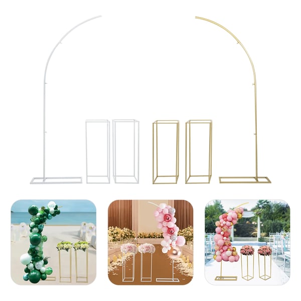 Bryllupsbue & 2 Blomsterstativer - Ballonbue/Backdrop Stativ - Sæt med 3 Dele - Stålrør - 10 kg pr. Stativ - Hvid
