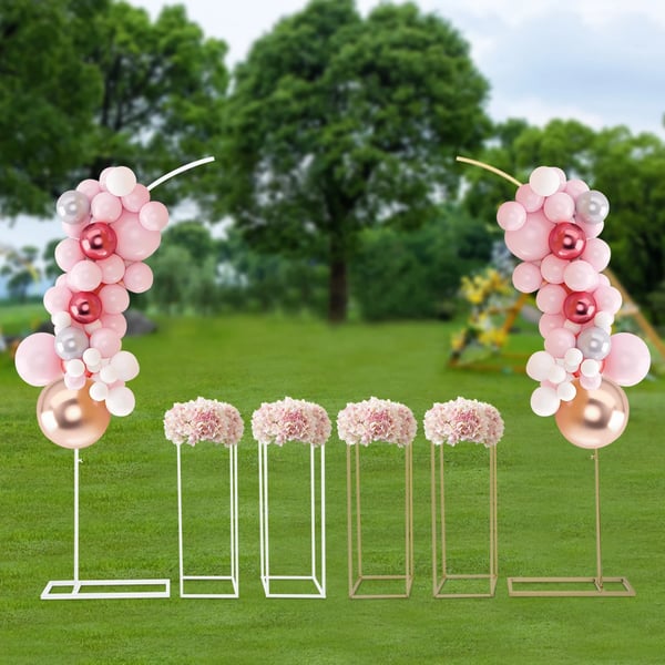 Bröllopsbåge & 2 Blomsterstativ - Ballongbåge/Backdrop Stativ - 3-Delars Set - Stålrör - 10 kg per Stativ - Vit