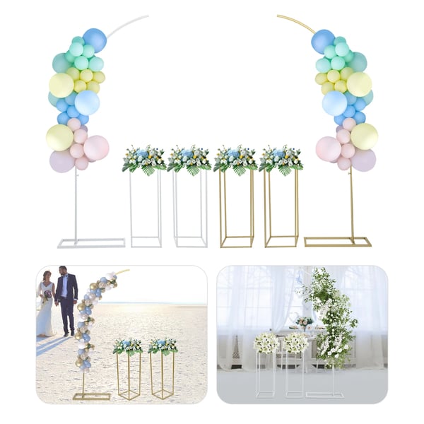 Bröllopsbåge & 2 Blomsterstativ - Ballongbåge/Backdrop Stativ - 3-Delars Set - Stålrör - 10 kg per Stativ - Vit