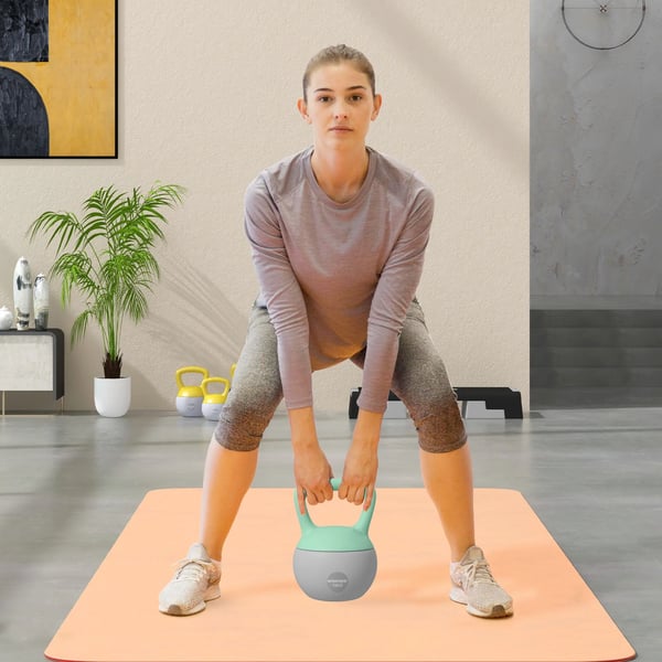 Kettlebell / Viktkula - 10–15 kg - Sandfylld - Halkfritt handtag - Styrketräning - Hemmaträning - Armar - Mintgrön