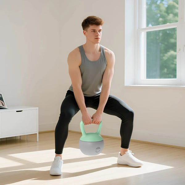 Kettlebell / Viktkula - 10–15 kg - Sandfylld - Halkfritt handtag - Styrketräning - Hemmaträning - Armar - Mintgrön
