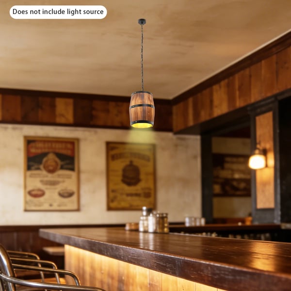 Rustik vintønde - Lampeskærm til pendel - Vintage stil - Hængende - Tøndedesign - Til bar, pub & kælder - Brun