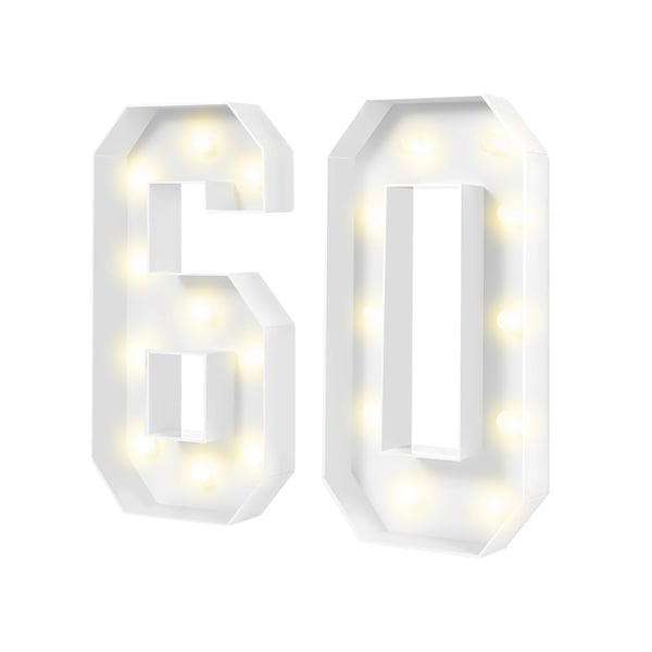 LED-siffra 60 - Ljusnummer för 60-årsfest - 100 cm - Varmvitt ljus - Vit