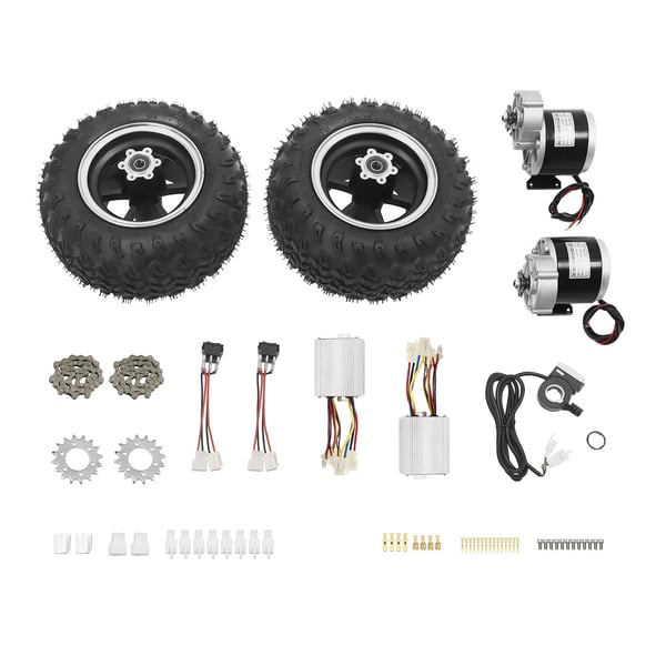 E-scooter/go-kart drivsæt - Børstet gearmotor - 36V 350W - 25,4 cm hjul - Tommelfingergas & bakfunktion - Sort
