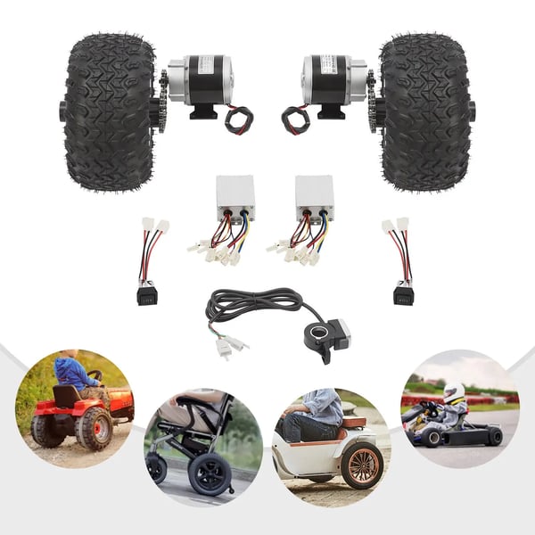 E-scooter/go-kart drivsæt - Børstet gearmotor - 36V 350W - 25,4 cm hjul - Tommelfingergas & bakfunktion - Sort