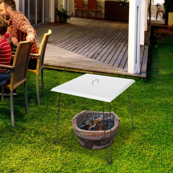 Varmeskjold til ildsted - Kvadratisk - Rustfrit stål - Med bærehåndtag - Leder varmen nedad og udad - Til camping og picnic - Sølv