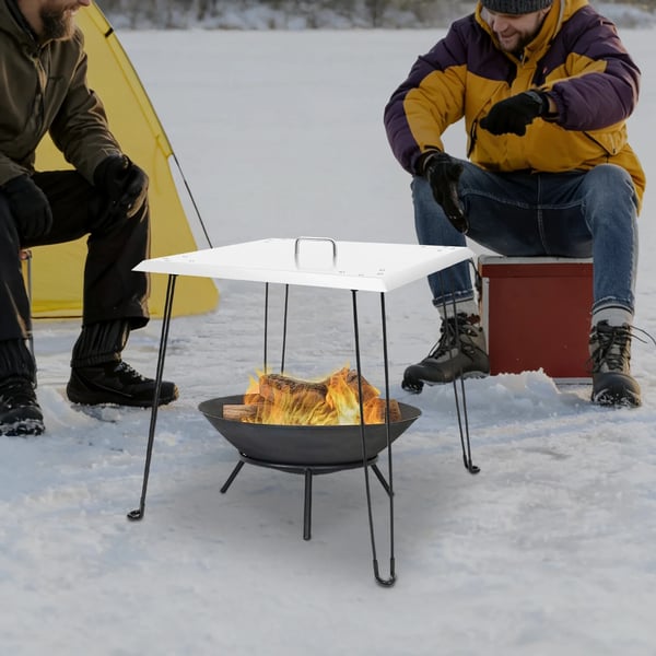 Varmeskjold til ildsted - Kvadratisk - Rustfrit stål - Med bærehåndtag - Leder varmen nedad og udad - Til camping og picnic - Sølv