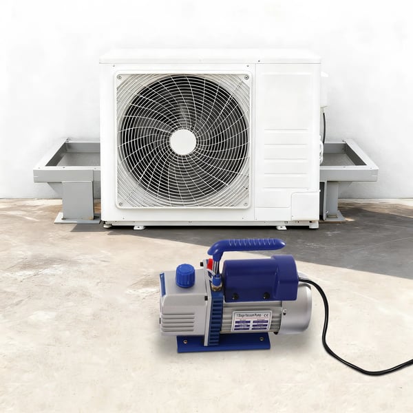 AC tyhjiöpumppu ja manifold-painemittarisarja - VK125 - R134a/R410a - Letkuliitäntä 0,64 cm - Kotikäyttö, AC-huolto - CE-sertifioitu - Sininen