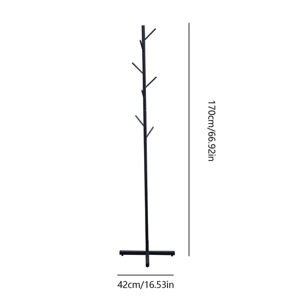 Fritstående stumtjener i metal - Frakke- & hatteholder - 7 Kroge - Trægren-design - 170 cm Højde - 42x42 cm Base - Pladsbesparende - Jern - Sort