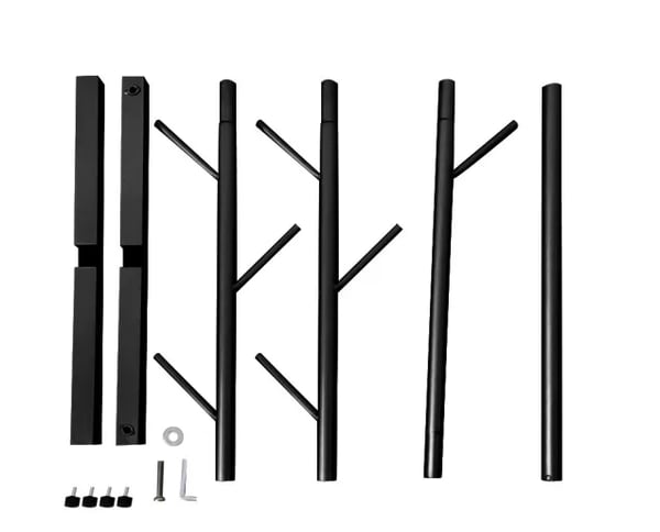 Fritstående stumtjener i metal - Frakke- & hatteholder - 7 Kroge - Trægren-design - 170 cm Højde - 42x42 cm Base - Pladsbesparende - Jern - Sort