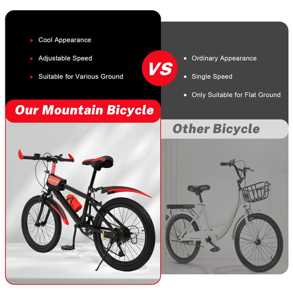 Børnecykel - Mountainbike - 50 cm hjul - 7 gear - Justerbar højde 63–76 cm - Dobbelt affjedring - Stålramme - For kaliperbremse, bag V-bremse - Rød