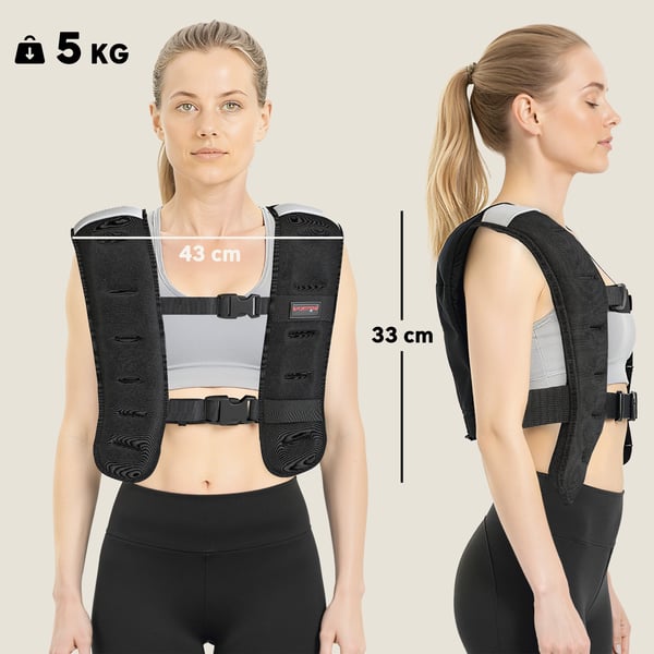 Viktväst - Träningsväst 5 kg - Andningsbart Nätmaterial - 2 Justerbara Remmar - För Styrketräning - Reflexband - Svart