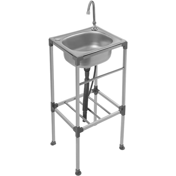 Fritstående køkkenvask - Rustfrit stål - Enkelt kumme - Med armatur, 1 hul - Selvmontering - 38 x 33 x 83 cm - Sølv
