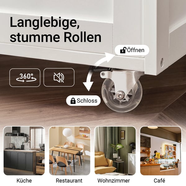 Serveringsvogn/Køkkenvogn - Model FKW45 - Fritstående - Træ - Til Køkken/Stue/Spisestue - Samling Påkrævet - Elfenbensfarvet