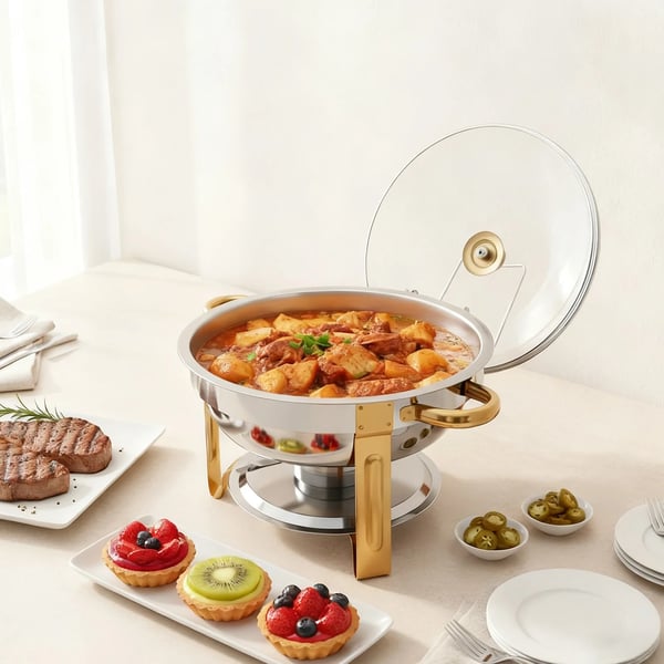 Buffetgryde sæt - Chafing dish - Rustfrit stål 201/410 - Varmebestandig - Rustbestandig - Sikker og holdbar - Sølv og guld