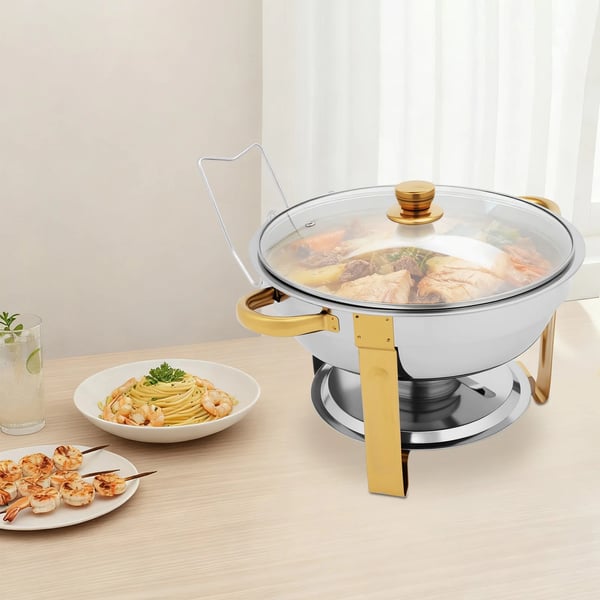 Buffetgryde sæt - Chafing dish - Rustfrit stål 201/410 - Varmebestandig - Rustbestandig - Sikker og holdbar - Sølv og guld