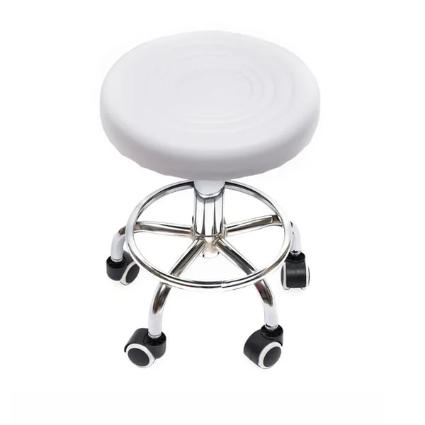 Taburet med hjul - Barstol/Salontaburet - Højdejusterbar - 360° drejelig - Max 150 kg - 45–57 cm - Sæde Ø33 cm - 5 hjul - Elfenben