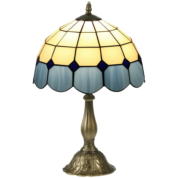 Tiffany bordslampa - Nattlampa - Handgjort färgat glas - Ø31×48 cm - E27-sockel, EU-kontakt 220 V - Tryckknappsbrytare - Blå