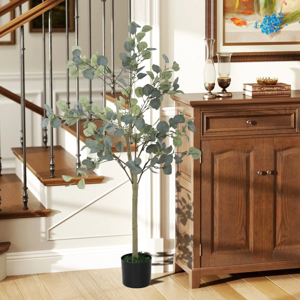 Eukalyptus - Konstgjort Träd - Höjd 150 cm - Med 230 Blad - Med Kruka - För Utomhusbruk - Plast - Golvmodell - Grön