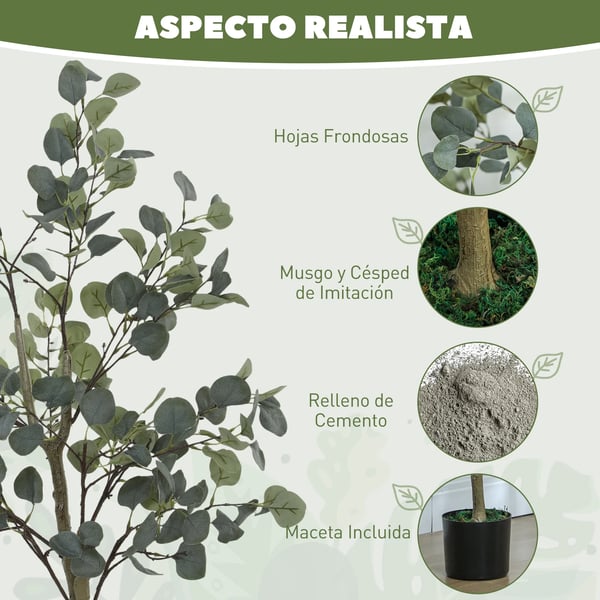 Eukalyptus - Konstgjort Träd - Höjd 150 cm - Med 230 Blad - Med Kruka - För Utomhusbruk - Plast - Golvmodell - Grön