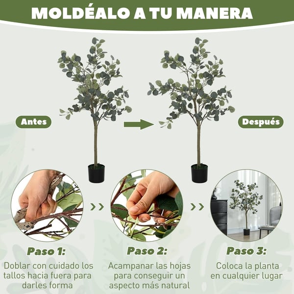 Eukalyptus - Konstgjort Träd - Höjd 150 cm - Med 230 Blad - Med Kruka - För Utomhusbruk - Plast - Golvmodell - Grön