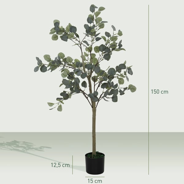 Eukalyptus - Konstgjort Träd - Höjd 150 cm - Med 230 Blad - Med Kruka - För Utomhusbruk - Plast - Golvmodell - Grön