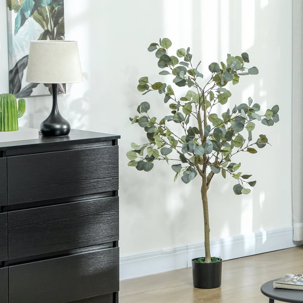 Eukalyptus - Konstgjort Träd - Höjd 150 cm - Med 230 Blad - Med Kruka - För Utomhusbruk - Plast - Golvmodell - Grön