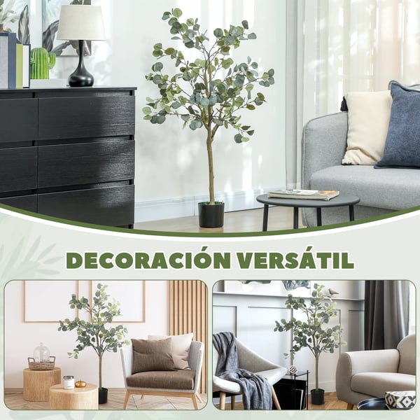 Eukalyptus - Konstgjort Träd - Höjd 150 cm - Med 230 Blad - Med Kruka - För Utomhusbruk - Plast - Golvmodell - Grön