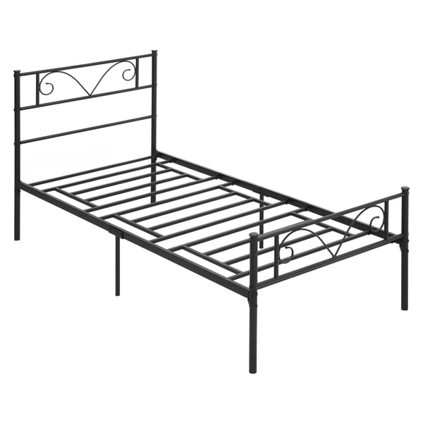 Sängram i metall - Enkelsäng - För madrass 90x190 cm - Huvudgavel i fjärilsform - 31 cm fri höjd för förvaring - Mått 95x196x100 cm - Svart