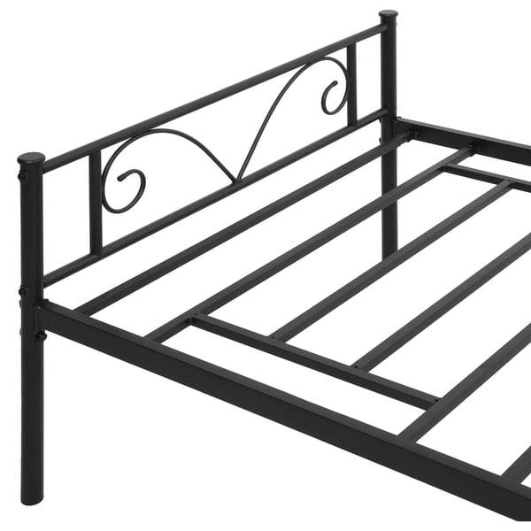 Sängram i metall - Enkelsäng - För madrass 90x190 cm - Huvudgavel i fjärilsform - 31 cm fri höjd för förvaring - Mått 95x196x100 cm - Svart