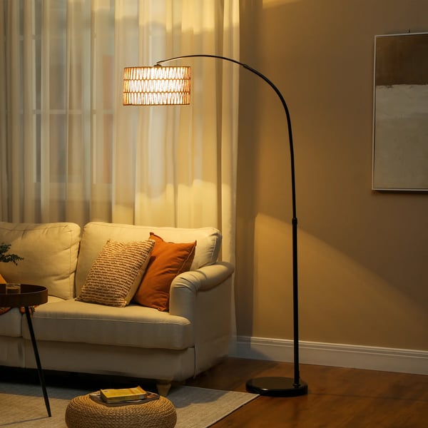 Golvlampa - Klassisk modell - Justerbar höjd - Fotströmbrytare - E27-sockel - LED-kompatibel - Metall & tygskärm - Svart