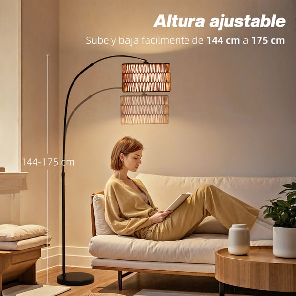 Golvlampa - Klassisk modell - Justerbar höjd - Fotströmbrytare - E27-sockel - LED-kompatibel - Metall & tygskärm - Svart