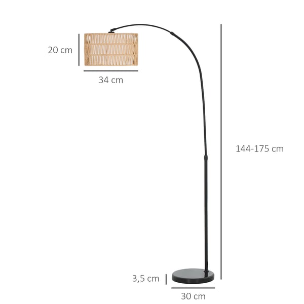 Golvlampa - Klassisk modell - Justerbar höjd - Fotströmbrytare - E27-sockel - LED-kompatibel - Metall & tygskärm - Svart