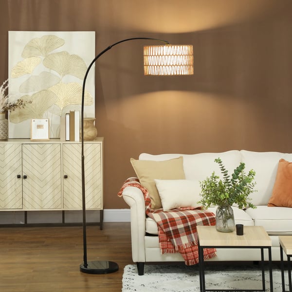 Golvlampa - Klassisk modell - Justerbar höjd - Fotströmbrytare - E27-sockel - LED-kompatibel - Metall & tygskärm - Svart