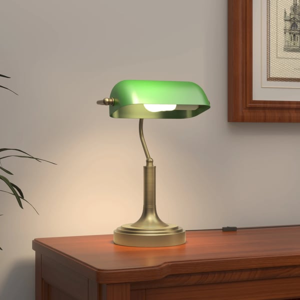 Bankerlampa - Skrivbordslampa - E27 Sockel - Justerbar Skärm - Touch-strömbrytare - 220 V EU-kontakt - Metall, Stabil Bas - Smaragdgrön