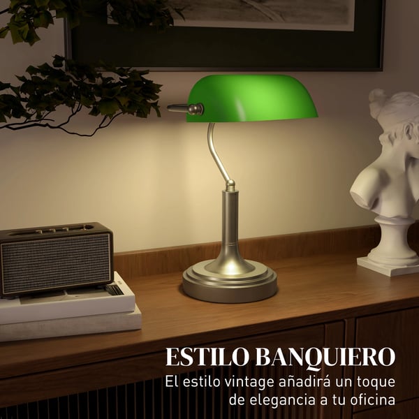 Bankerlampa - Skrivbordslampa - E27 Sockel - Justerbar Skärm - Touch-strömbrytare - 220 V EU-kontakt - Metall, Stabil Bas - Smaragdgrön