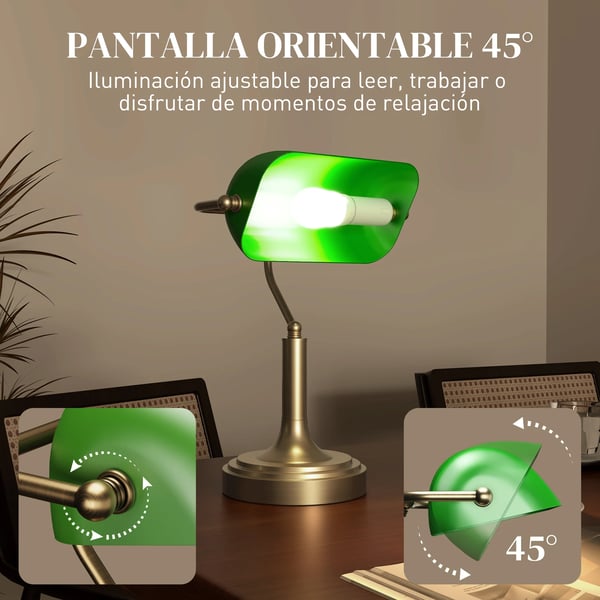 Bankerlampa - Skrivbordslampa - E27 Sockel - Justerbar Skärm - Touch-strömbrytare - 220 V EU-kontakt - Metall, Stabil Bas - Smaragdgrön
