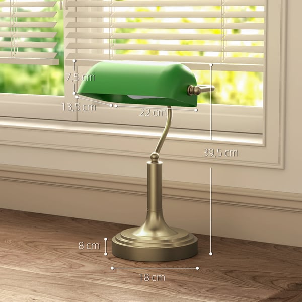Bankerlampa - Skrivbordslampa - E27 Sockel - Justerbar Skärm - Touch-strömbrytare - 220 V EU-kontakt - Metall, Stabil Bas - Smaragdgrön