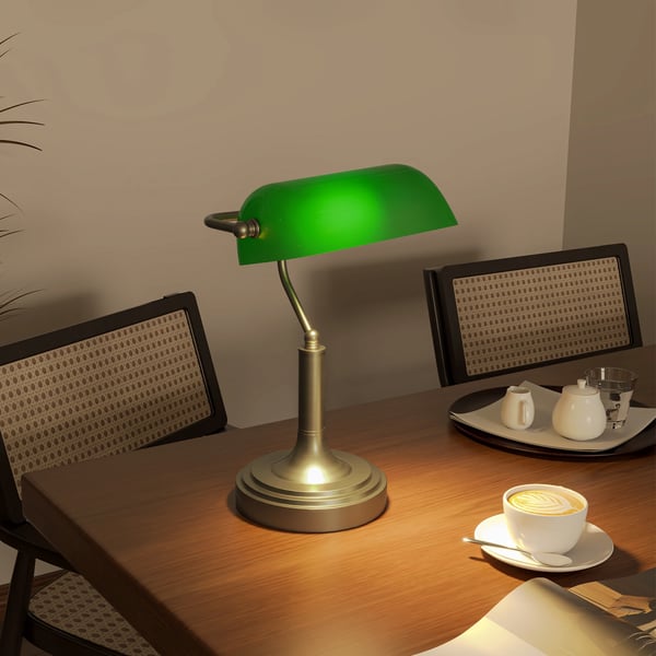 Bankerlampa - Skrivbordslampa - E27 Sockel - Justerbar Skärm - Touch-strömbrytare - 220 V EU-kontakt - Metall, Stabil Bas - Smaragdgrön