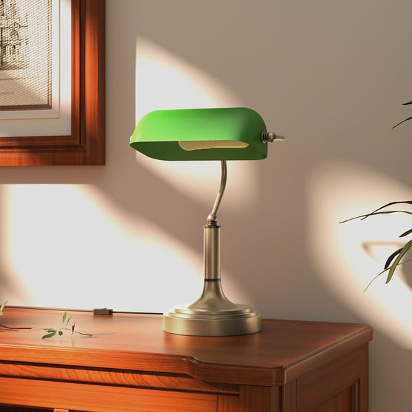 Bankerlampa - Skrivbordslampa - E27 Sockel - Justerbar Skärm - Touch-strömbrytare - 220 V EU-kontakt - Metall, Stabil Bas - Smaragdgrön