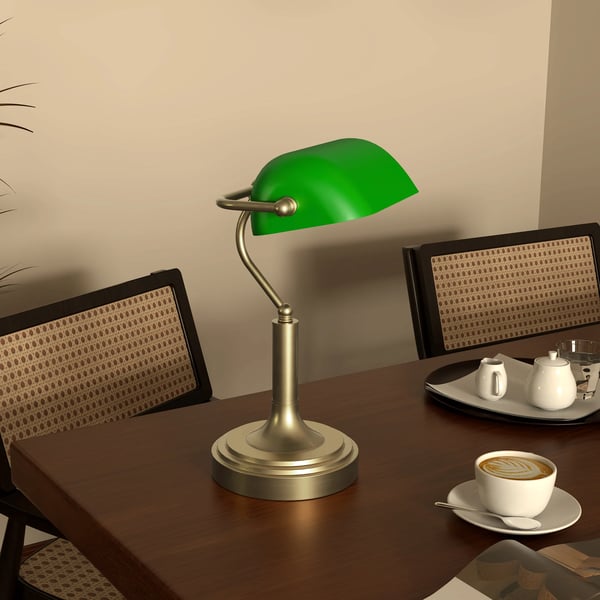 Bankerlampa - Skrivbordslampa - E27 Sockel - Justerbar Skärm - Touch-strömbrytare - 220 V EU-kontakt - Metall, Stabil Bas - Smaragdgrön