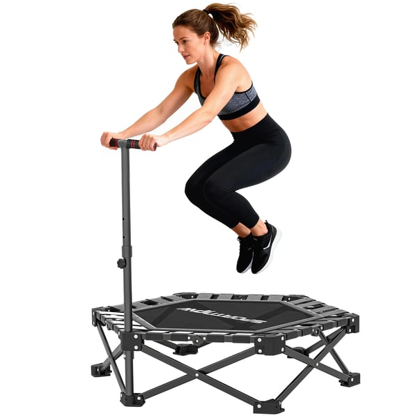 Fitness-trampolin - Rebounder - Ø 102 cm - Hopfällbar - Justerbart Handtag 3 Höjder - Cardio Midja & Mage - Med Bärväska - Svart