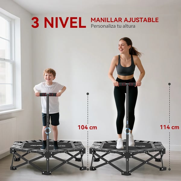 Fitness-trampolin - Rebounder - Ø 102 cm - Hopfällbar - Justerbart Handtag 3 Höjder - Cardio Midja & Mage - Med Bärväska - Svart