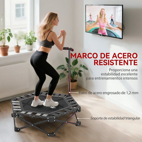 Fitness-trampolin - Rebounder - Ø 102 cm - Hopfällbar - Justerbart Handtag 3 Höjder - Cardio Midja & Mage - Med Bärväska - Svart