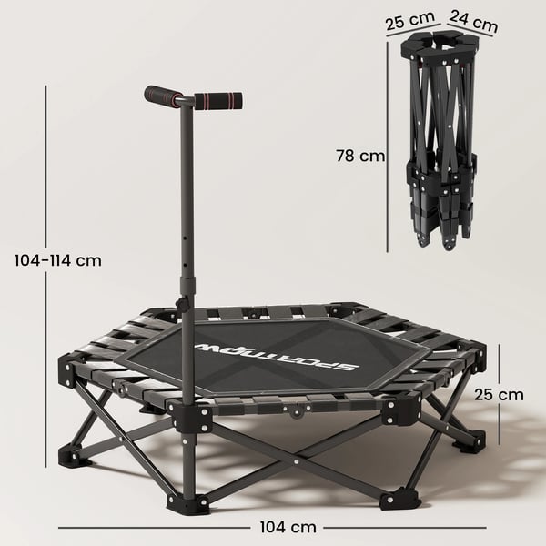 Fitness-trampolin - Rebounder - Ø 102 cm - Hopfällbar - Justerbart Handtag 3 Höjder - Cardio Midja & Mage - Med Bärväska - Svart