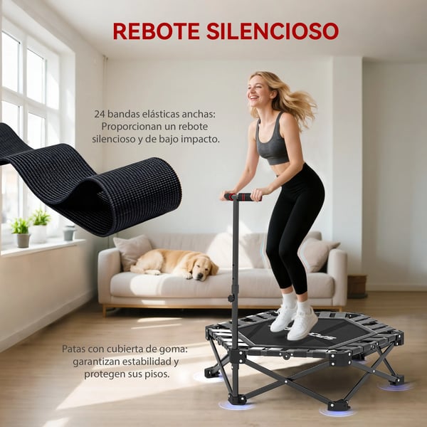 Fitness-trampolin - Rebounder - Ø 102 cm - Hopfällbar - Justerbart Handtag 3 Höjder - Cardio Midja & Mage - Med Bärväska - Svart