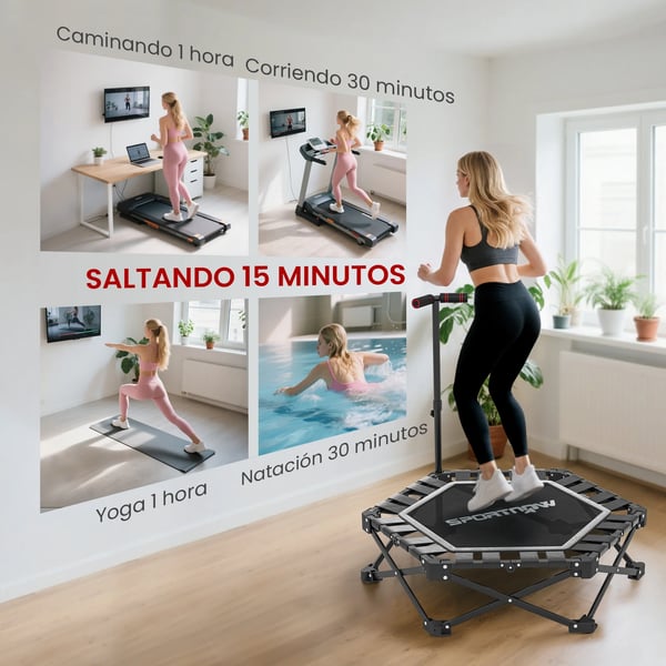Fitness-trampolin - Rebounder - Ø 102 cm - Hopfällbar - Justerbart Handtag 3 Höjder - Cardio Midja & Mage - Med Bärväska - Svart